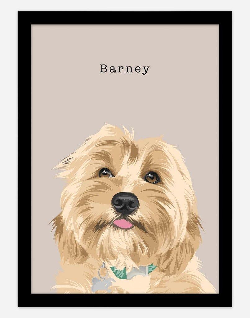 Custom Dog Portrait - A2 - Black Frame - 1 Dog Australia
