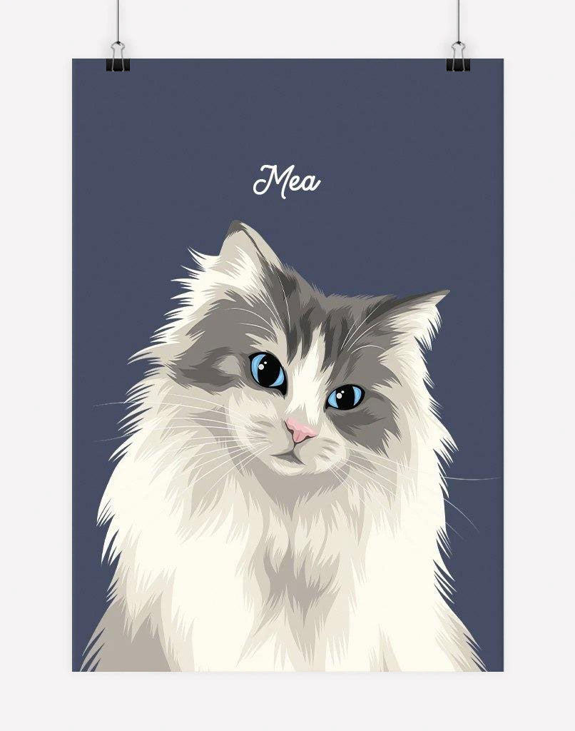 Custom Cat Portrait - A4 - Unframed - 1 Cat Australia