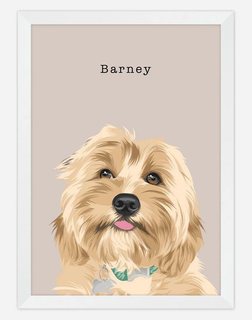 Custom Dog Portrait - A2 - White Frame - 1 Dog Australia