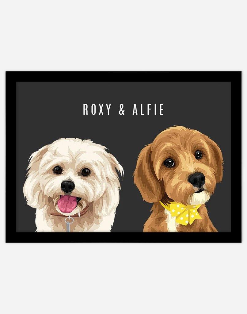 Custom Dog Portrait - A4 - Black Frame - 2 Dogs Australia