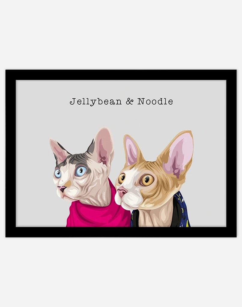 Custom Pet Portrait - Two Pet Portrait - A4 - Unframed - Australia