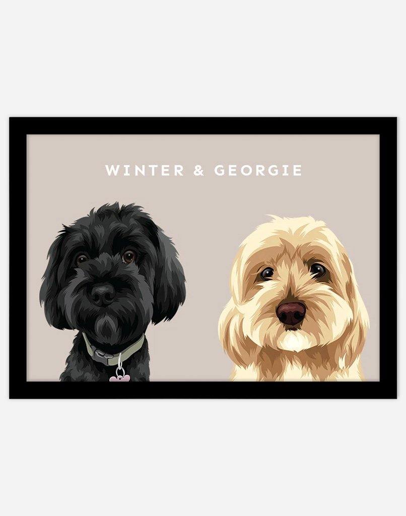 Custom Pet Portrait - Two Pet Portrait - A3 - Black Frame - Australia