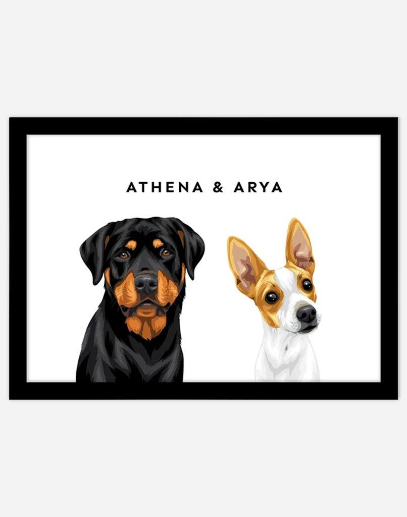 Custom Pet Portrait - Two Pet Portrait - A4 - Unframed - Australia