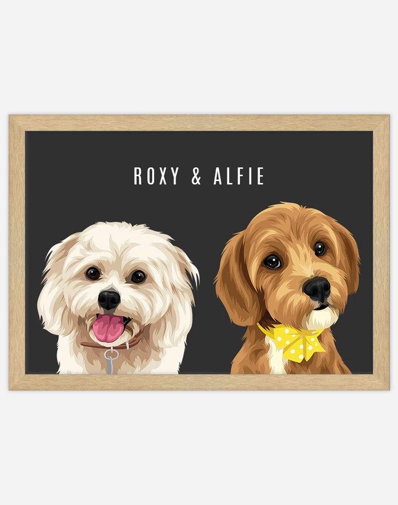 Custom Pet Portrait - Two Pet Portrait - A4 - Unframed - Australia