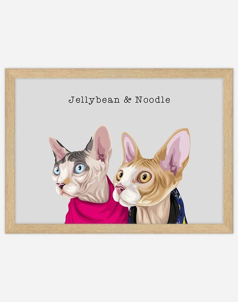 Custom Pet Portrait - Two Pet Portrait - A4 - Unframed - Australia