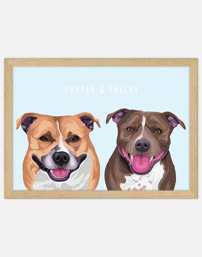 Custom Pet Portrait - Two Pet Portrait - A4 - Unframed - Australia