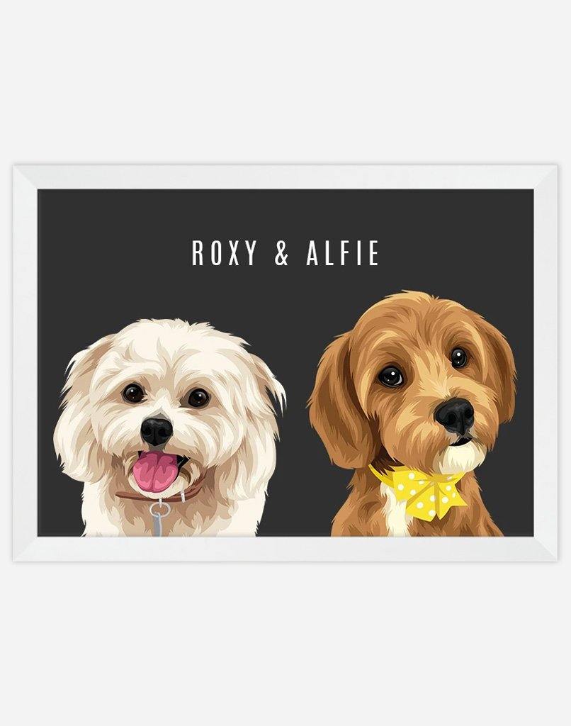 Custom Pet Portrait - Two Pet Portrait - A4 - Unframed - Australia