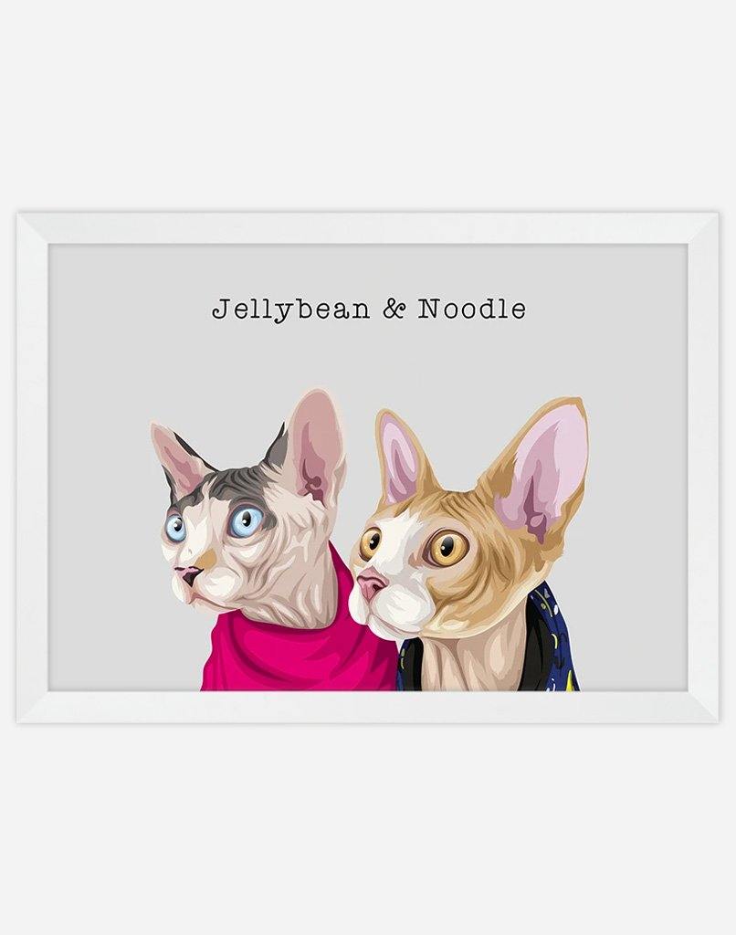 Custom Pet Portrait - Two Pet Portrait - A4 - Unframed - Australia