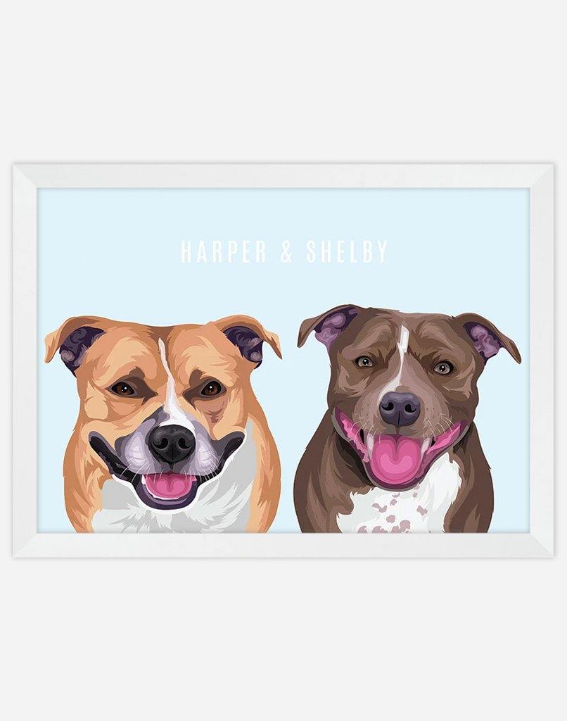 Custom Pet Portrait - Two Pet Portrait - A4 - Unframed - Australia