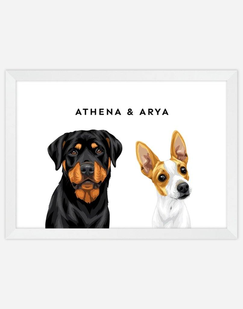 Custom Pet Portrait - Two Pet Portrait - A4 - Unframed - Australia