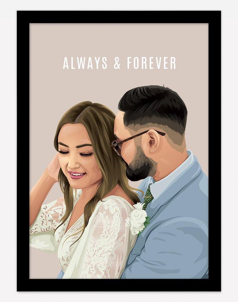 Custom Couple Portrait - A3 - Black Frame - Two Australia