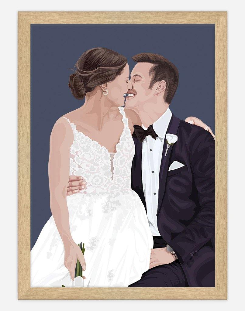 Custom Couple Portrait - A3 - Timber Frame - Two Australia