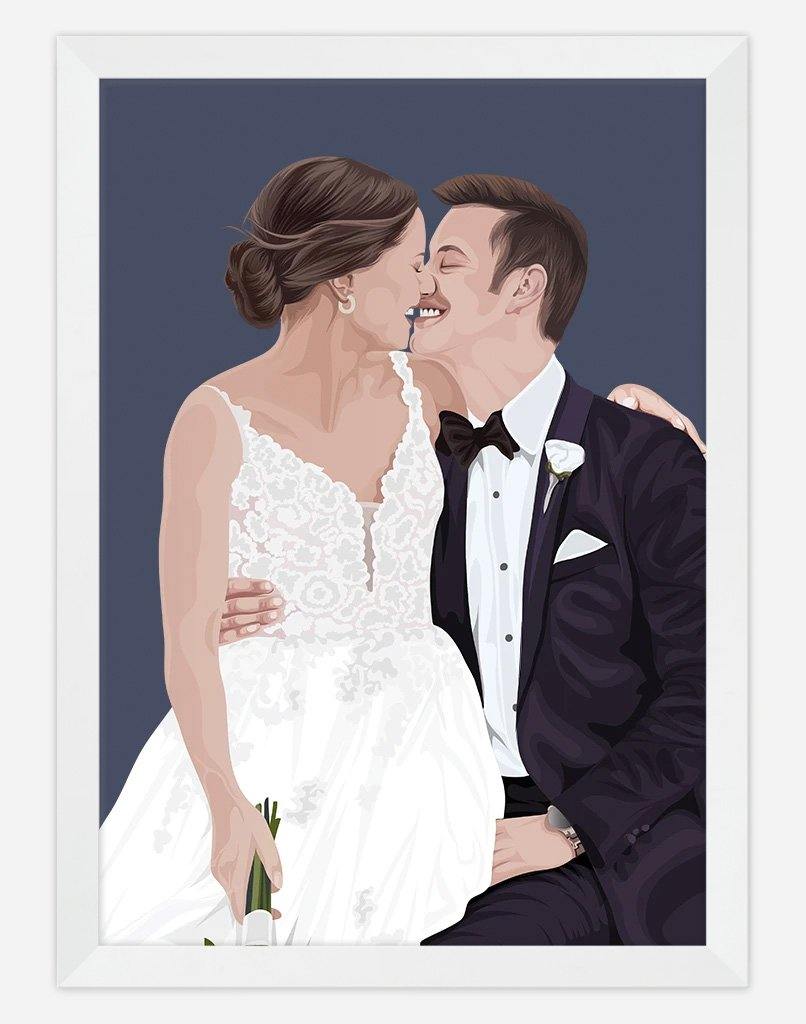 Custom Couple Portrait - A3 - White Frame - Two Australia