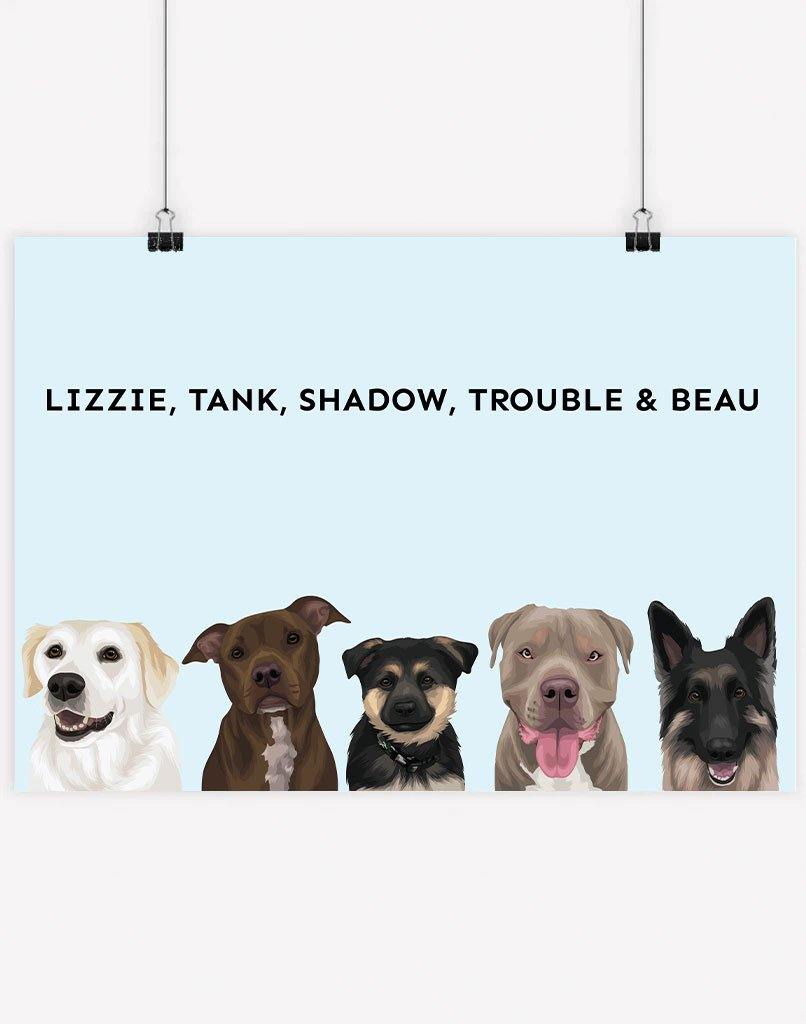 Custom Dog Portrait - A4 - Unframed - 5 Dogs Australia