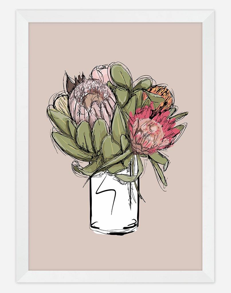 Native Flowers | Wall Art - A4 - White Frame - Australia