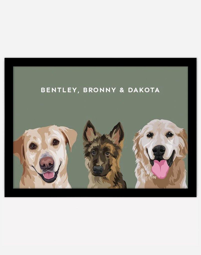 Custom Pet Portrait - Three Pets - A4 - Unframed - Australia