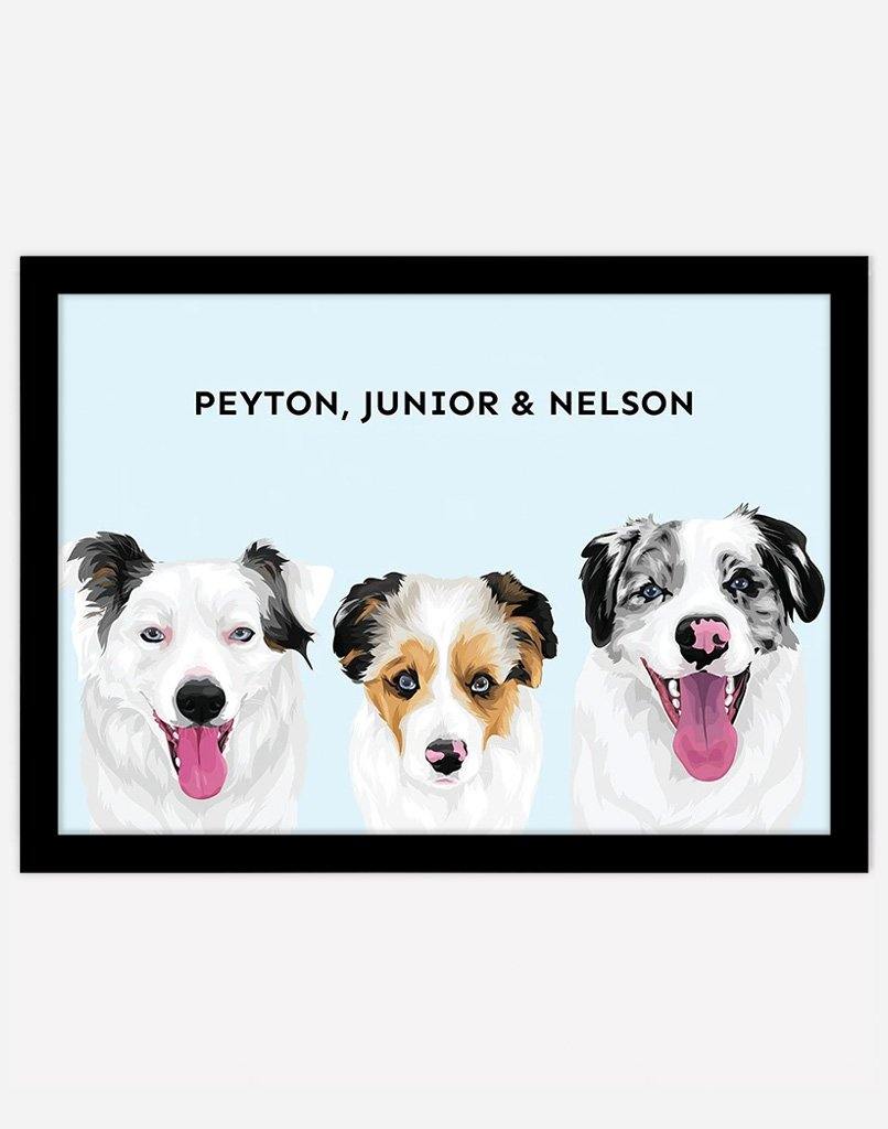 Custom Pet Portrait - Three Pets - A4 - Unframed - Australia