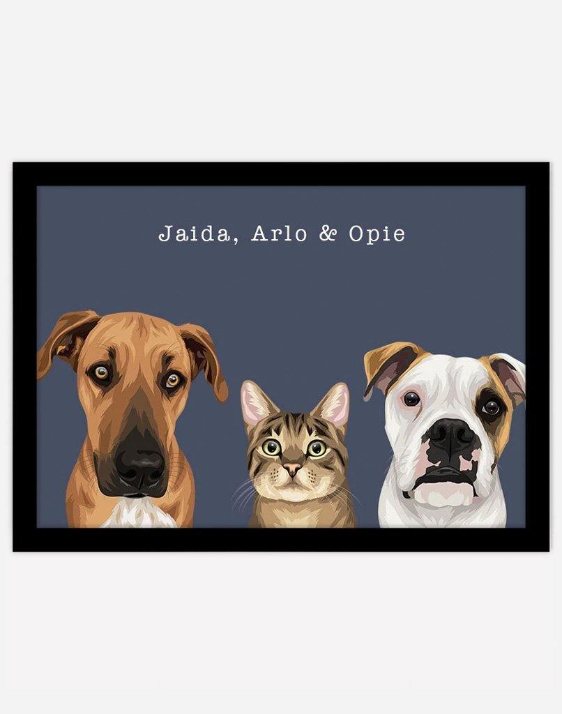 Custom Pet Portrait - Three Pets - A4 - Unframed - Australia