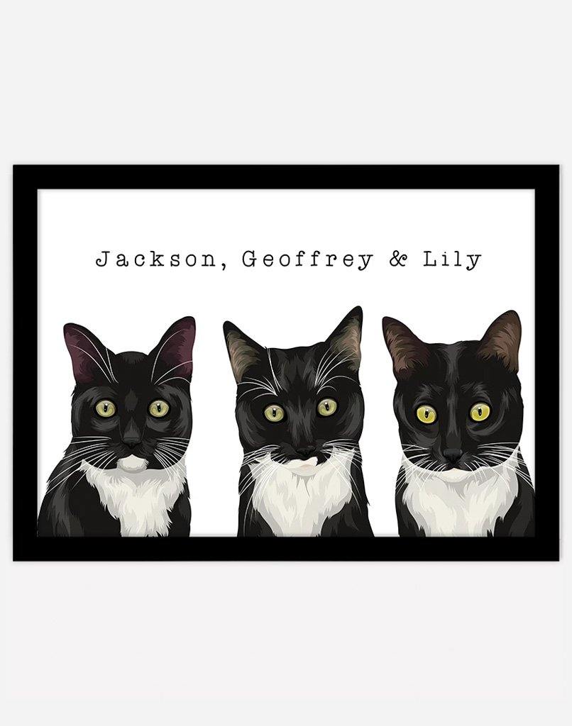 Custom Pet Portrait - Three Pets - A4 - Unframed - Australia