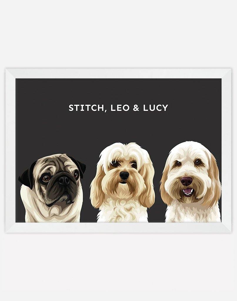 Custom Pet Portrait - Three Pets - A4 - Unframed - Australia