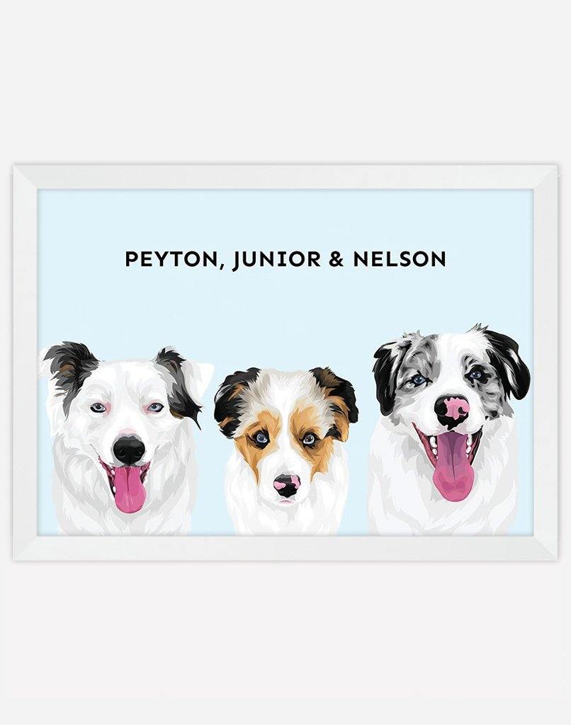 Custom Pet Portrait - Three Pets - A4 - Unframed - Australia