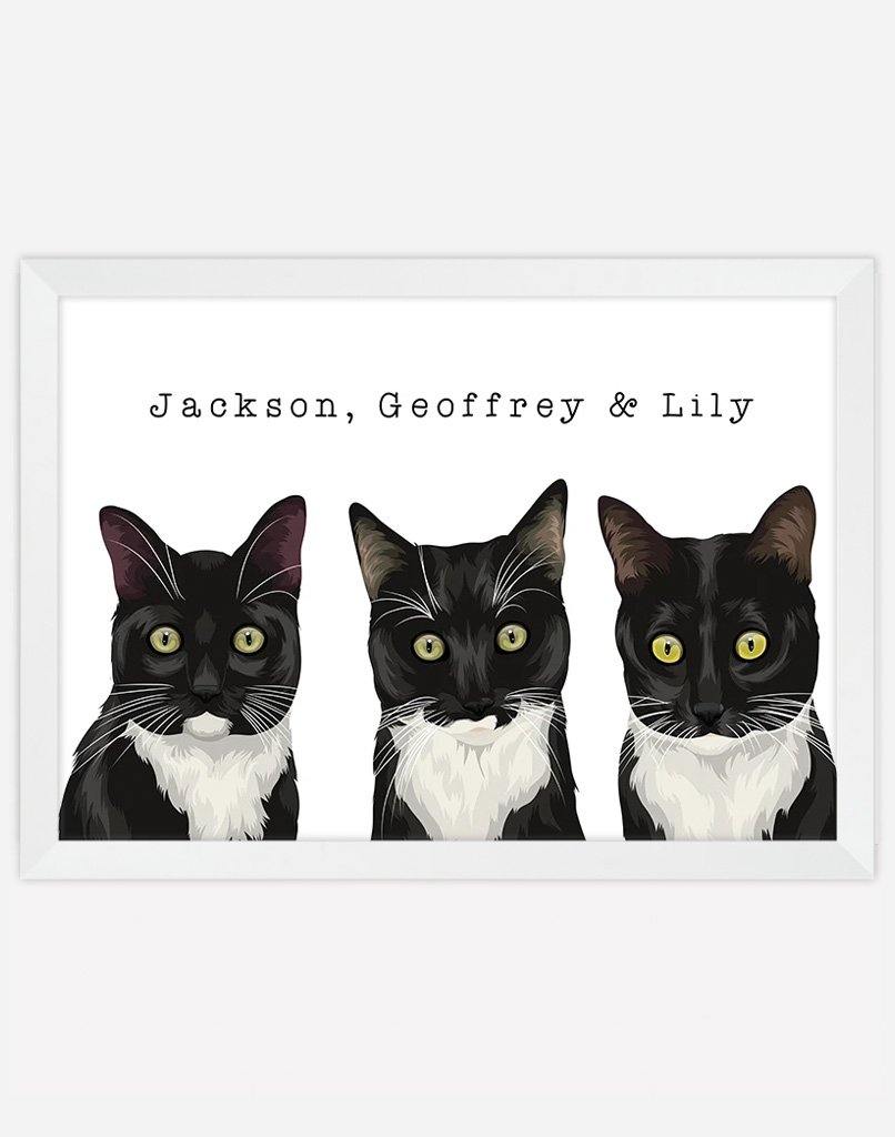 Custom Pet Portrait - Three Pets - A4 - Unframed - Australia