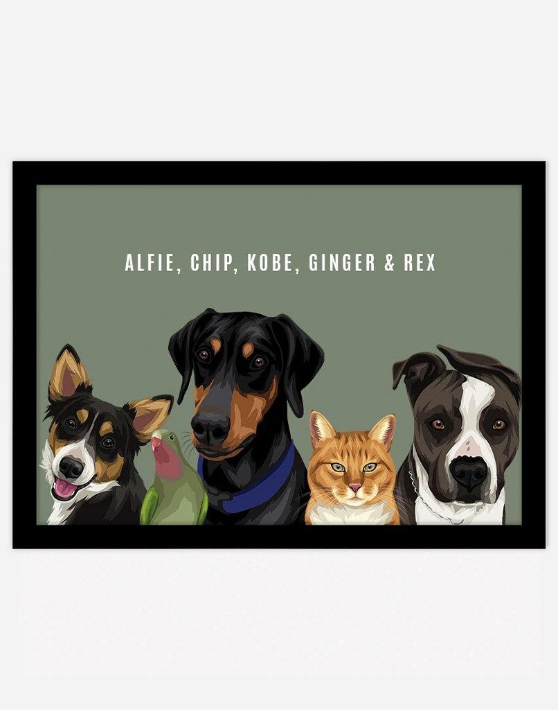 Custom Pet Portrait - Five Pet Portrait - A3 - Unframed - Australia