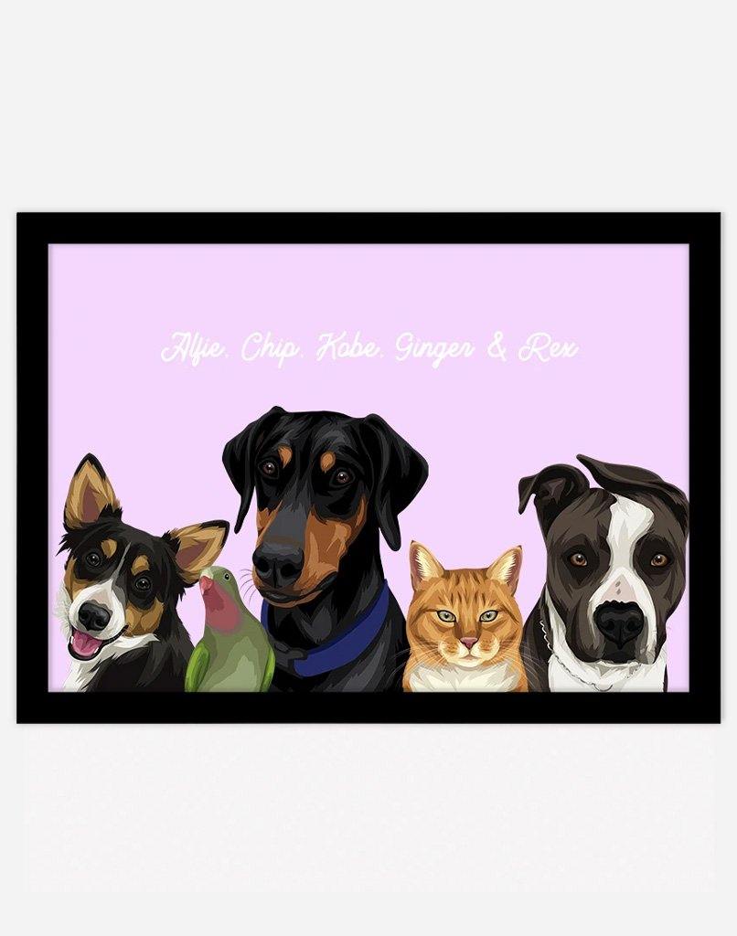 Custom Pet Portrait - Five Pet Portrait - A3 - Unframed - Australia