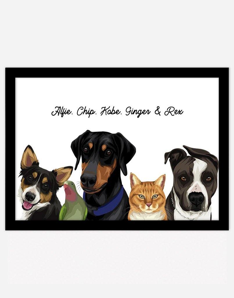 Custom Pet Portrait - Five Pet Portrait - A3 - Unframed - Australia