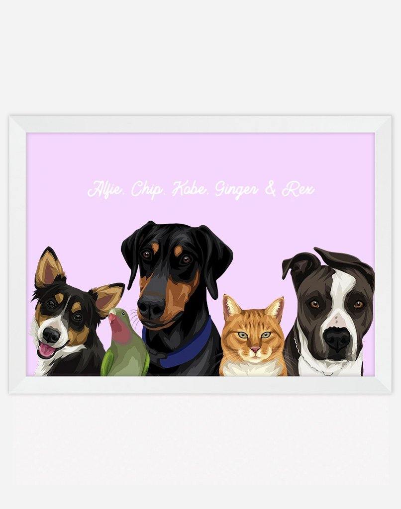 Custom Pet Portrait - Five Pet Portrait - A3 - Unframed - Australia