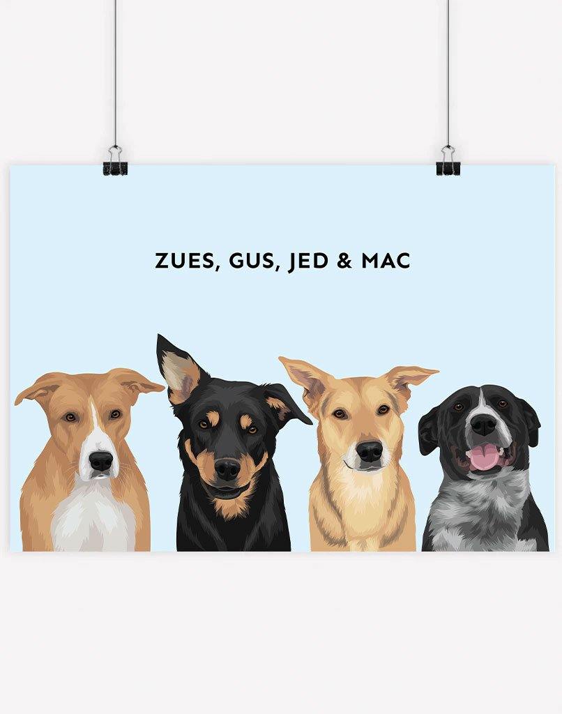Custom Pet Portrait - Four Pet Portrait - A3 - Unframed - Australia