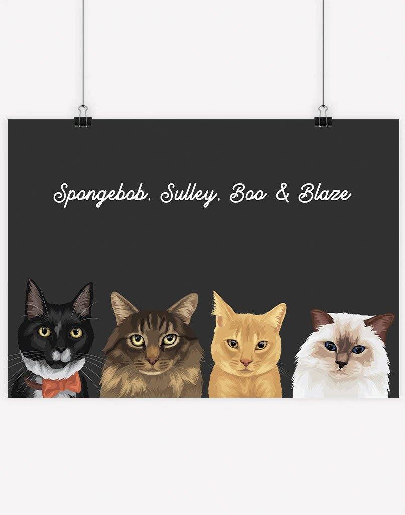 Custom Pet Portrait - Four Pet Portrait - A3 - Unframed - Australia