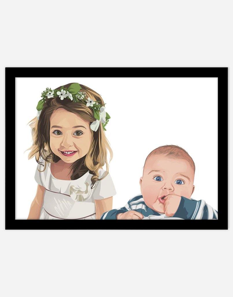 Custom Child Portrait - A4 - Black Frame - Two Australia