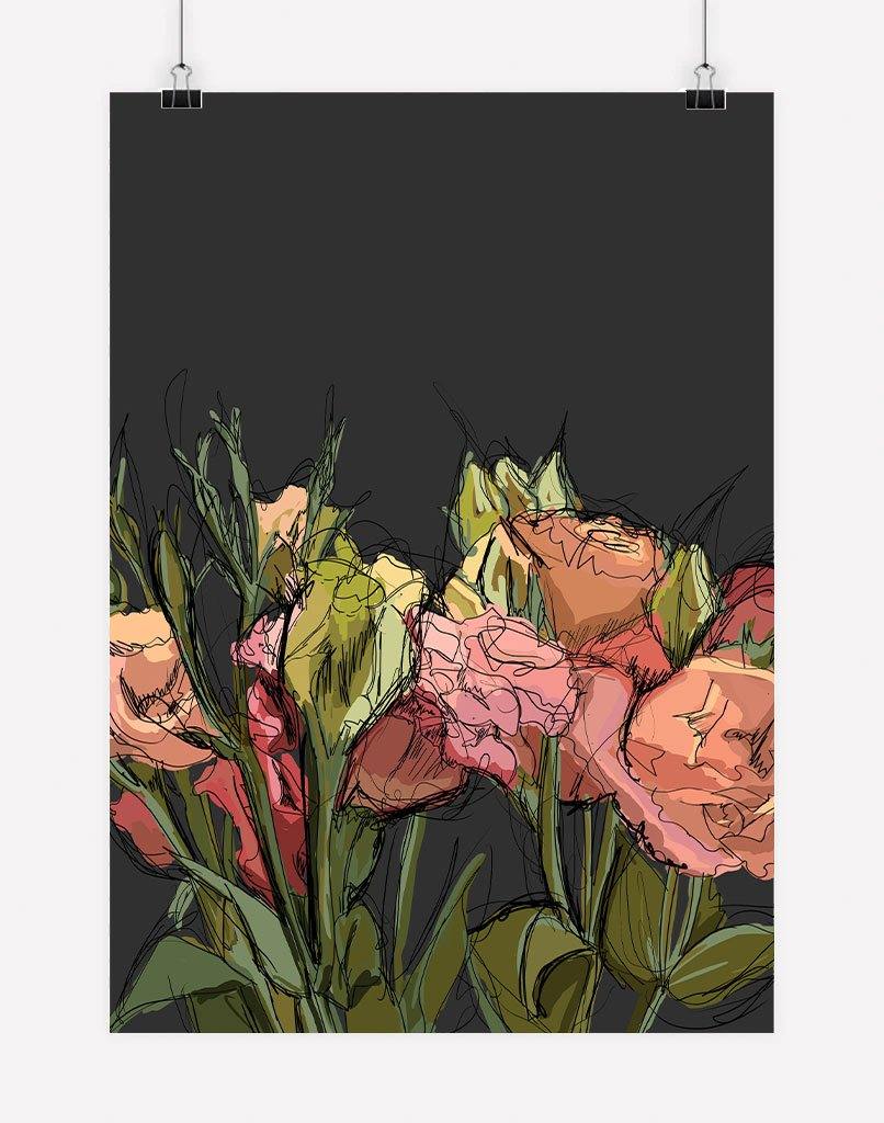 Flowers Sketch | Wall Art - A4 - Unframed - Dark Grey Australia