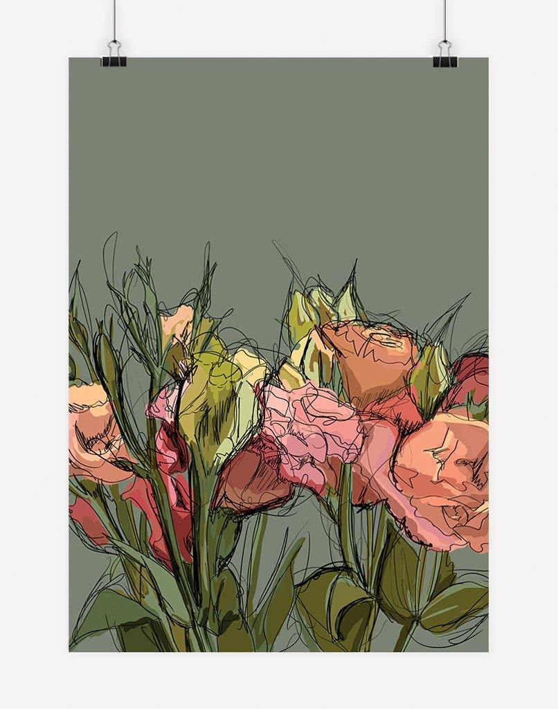 Flowers Sketch | Wall Art - A4 - Unframed - Green Australia