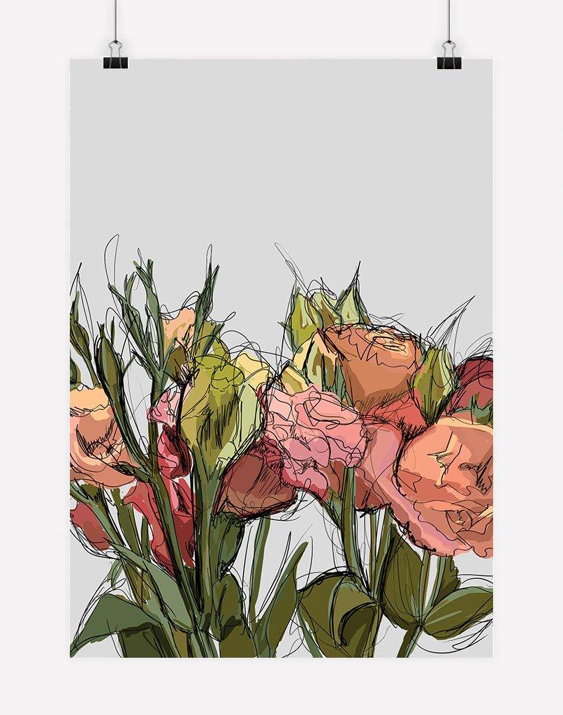 Flowers Sketch | Wall Art - A4 - Unframed - Light Grey Australia