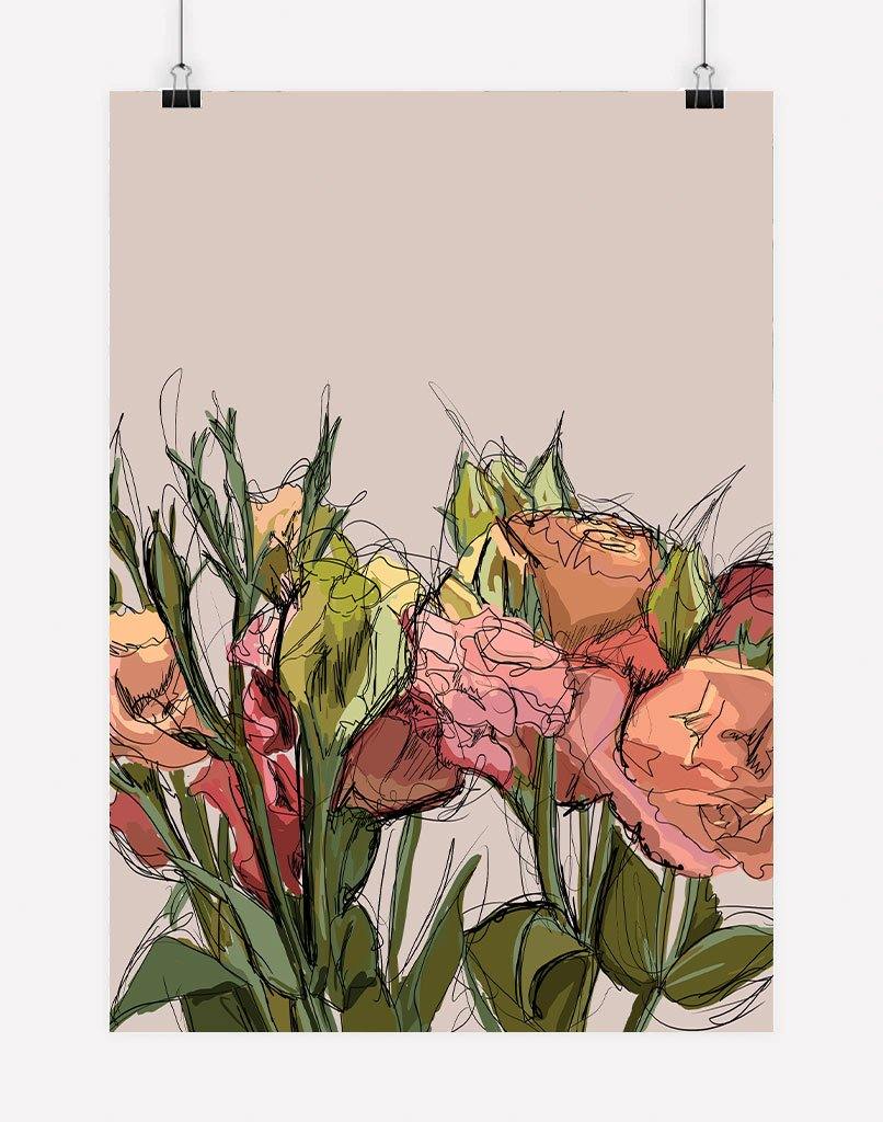 Flowers Sketch | Wall Art - A4 - Unframed - Oat Australia
