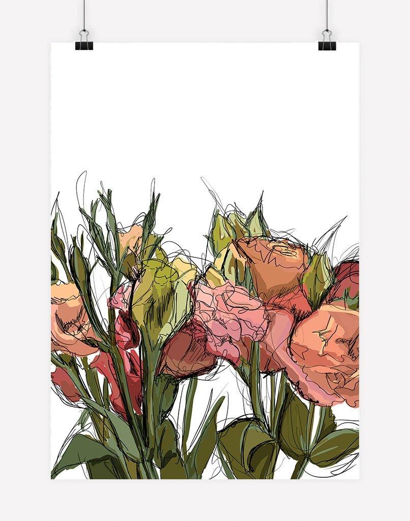 Flowers Sketch | Wall Art - A4 - Unframed - White Australia