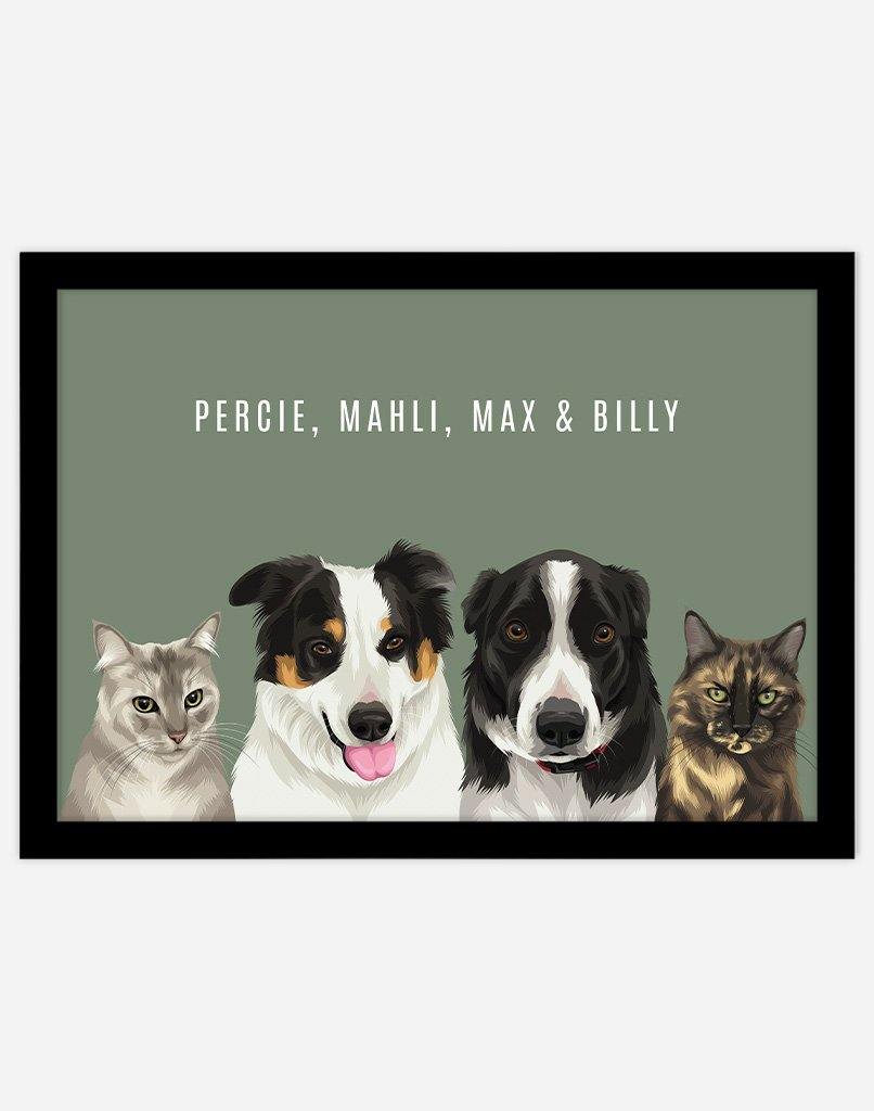 Custom Pet Portrait - Four Pet Portrait - A3 - Unframed - Australia