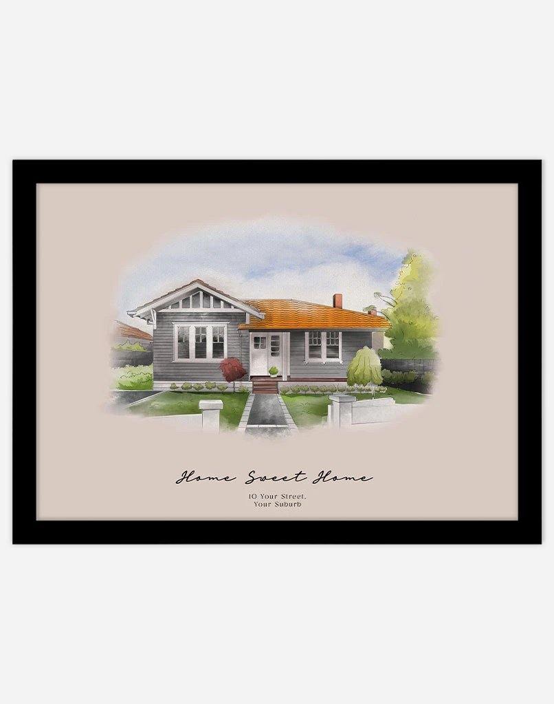 Custom House Portrait - A4 - Black Frame - Landscape Australia