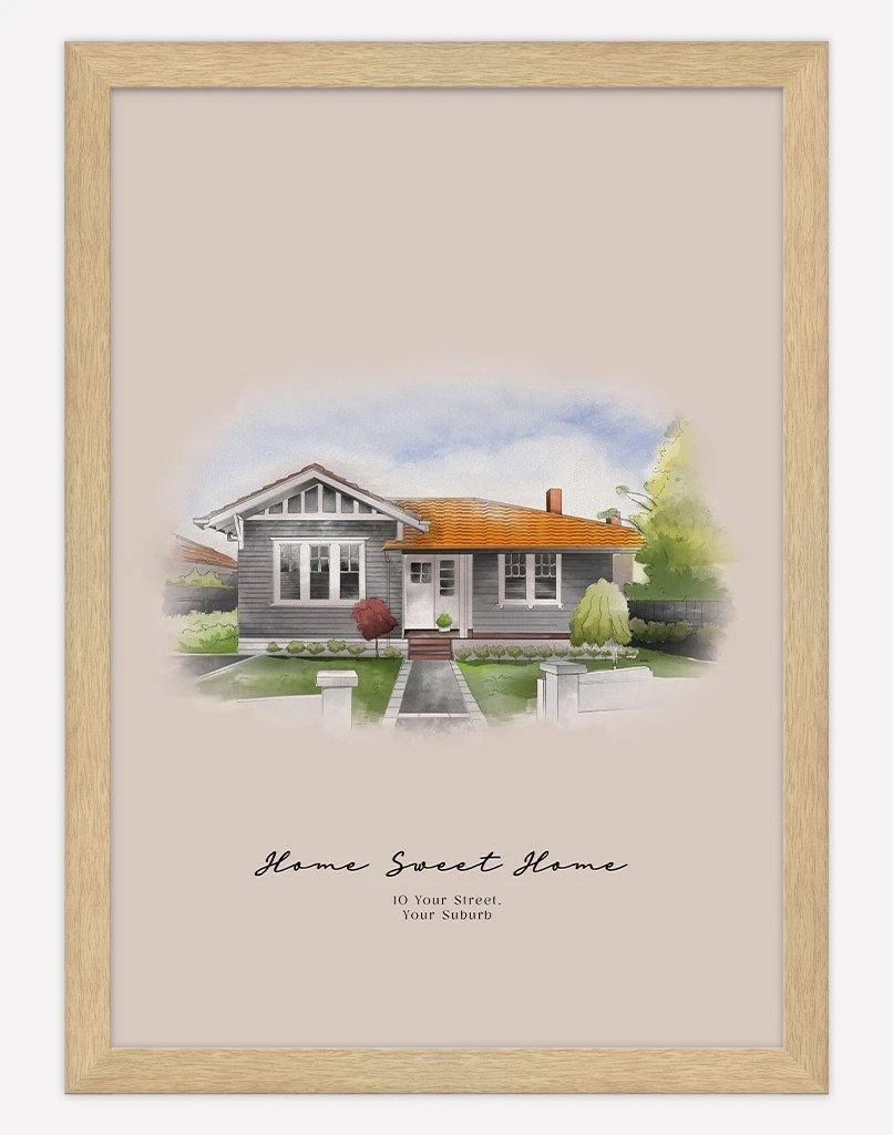 Custom House Portrait - A3 - Timber Frame - Portrait Australia