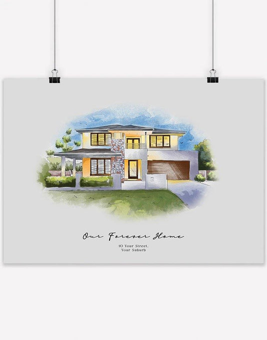 House Portrait - Digital File Only - Light Grey - Landscape - Australia