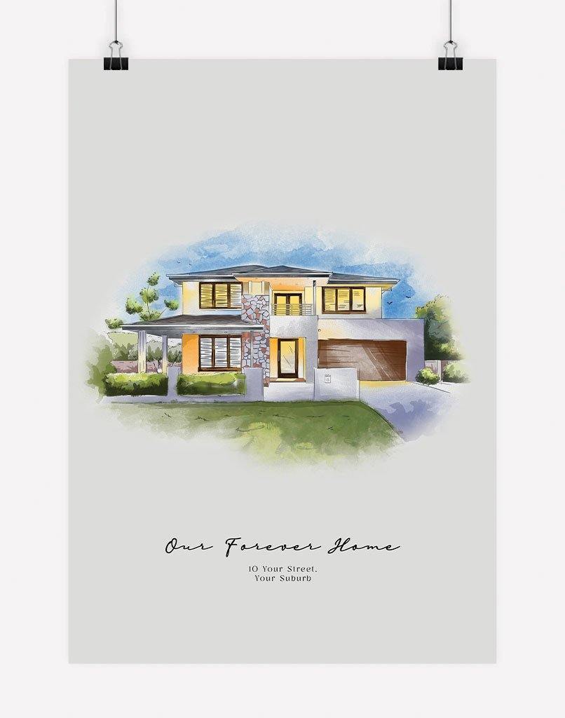 House Portrait - Digital File Only - Light Grey - Portrait - Australia
