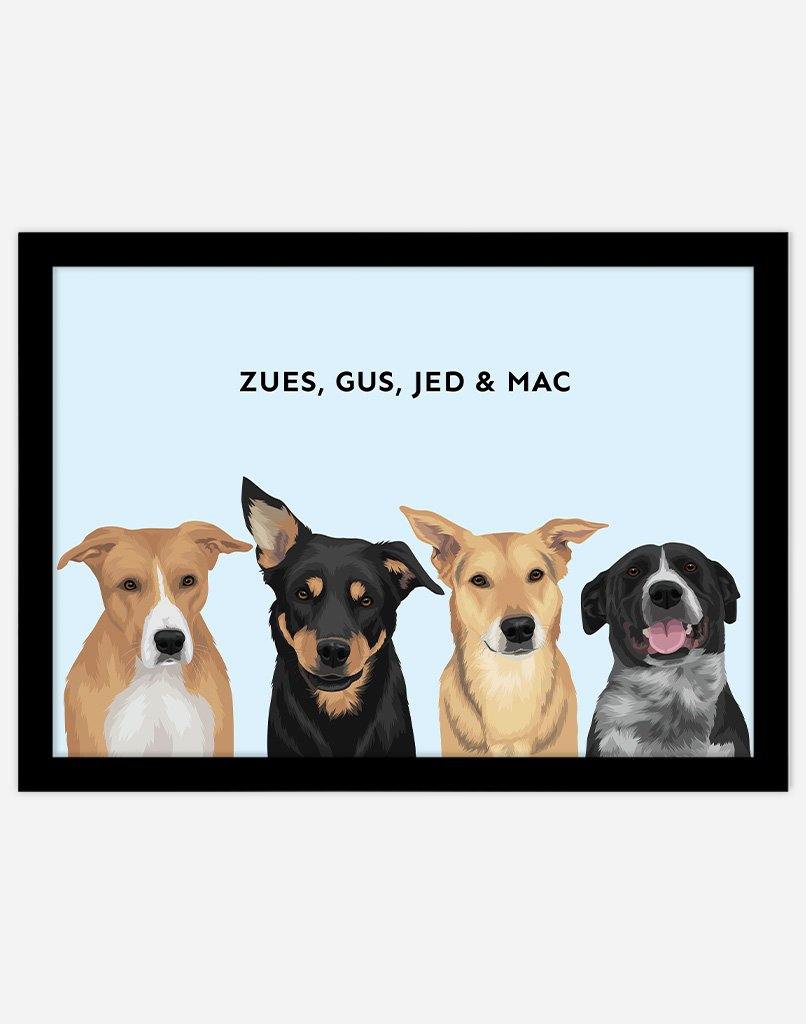 Custom Pet Portrait - Four Pet Portrait - A3 - Unframed - Australia