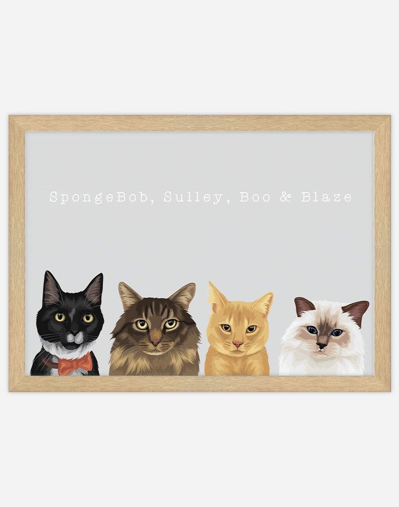 Custom Pet Portrait - Four Pet Portrait - A3 - Unframed - Australia