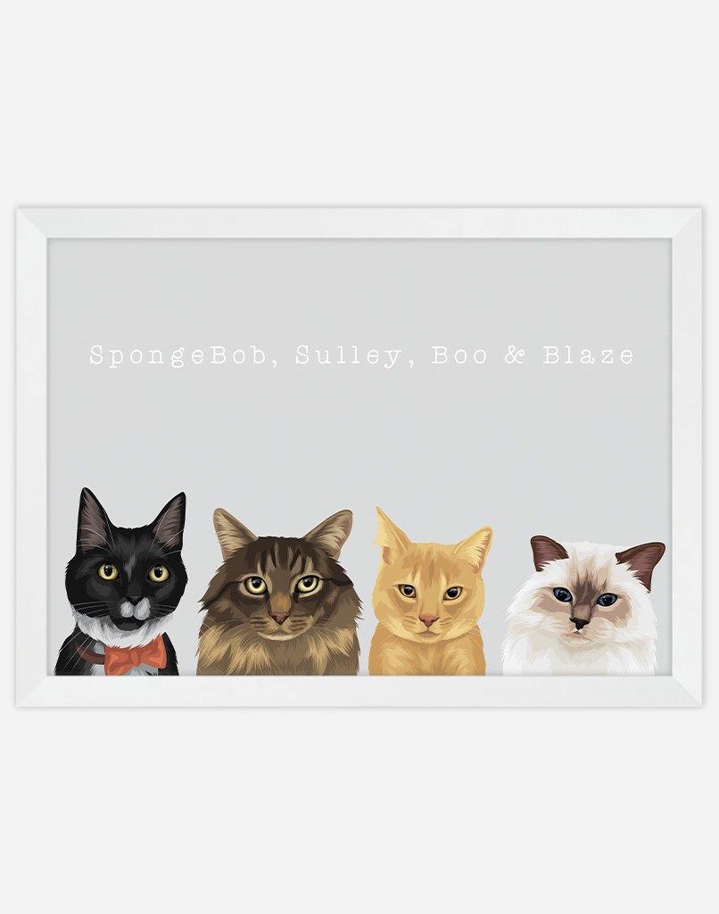 Custom Pet Portrait - Four Pet Portrait - A3 - Unframed - Australia