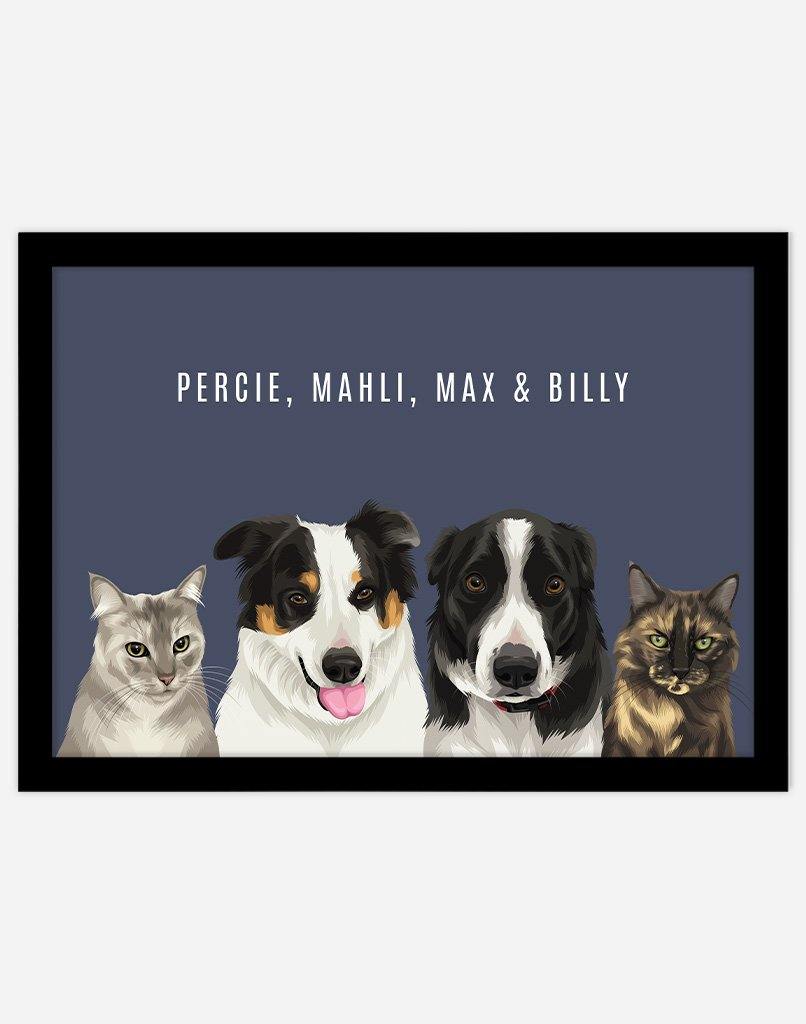 Custom Pet Portrait - Four Pet Portrait - A3 - Unframed - Australia