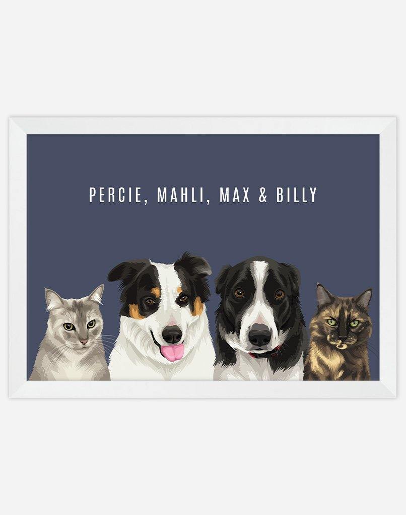 Custom Pet Portrait - Four Pet Portrait - A3 - Unframed - Australia