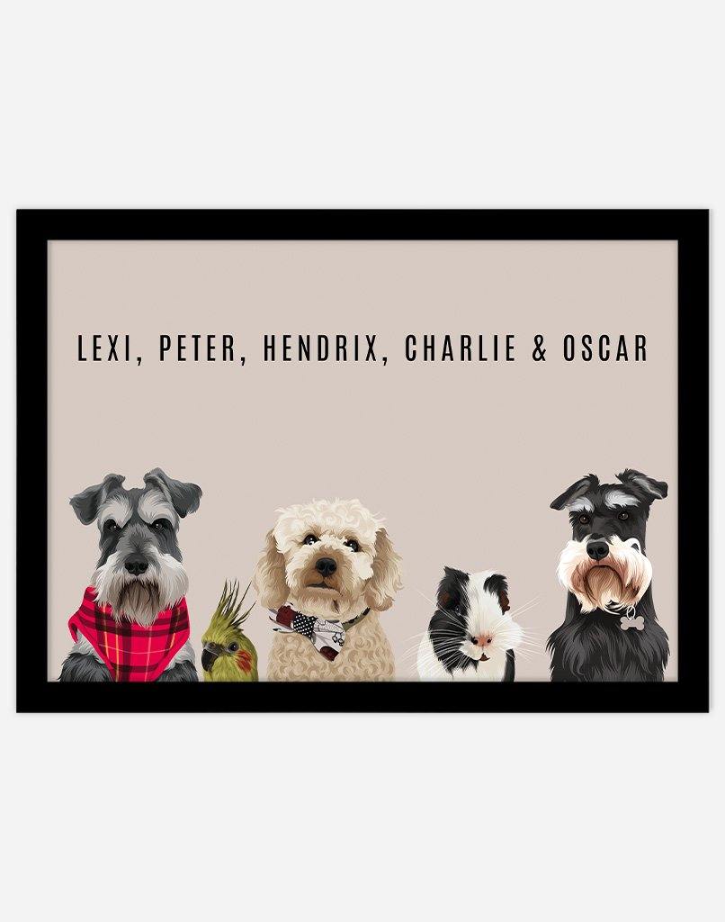 Custom Pet Portrait - Five Pet Portrait - A3 - Unframed - Australia