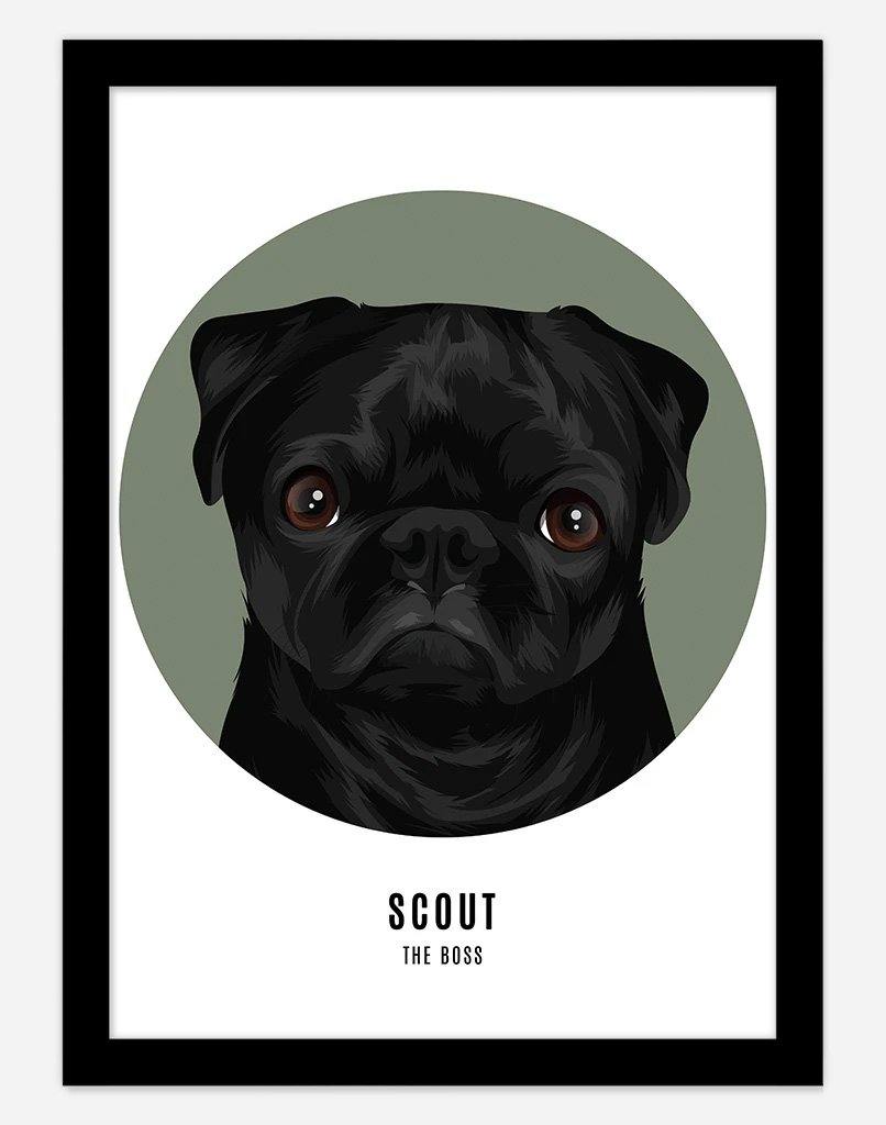 Custom Pet Profile Portrait - Single Pet - A4 - Unframed - Australia